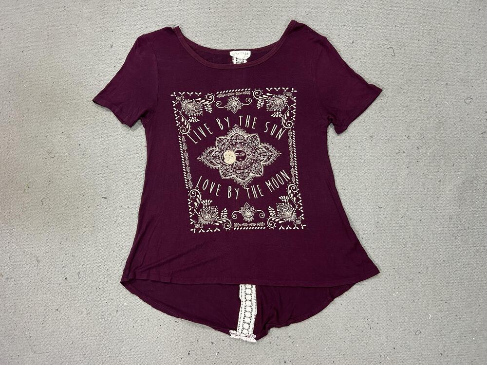 Moonchild Shirt Girls Medium Purple Sun Moon Lace Back Boho Y2K Festival
